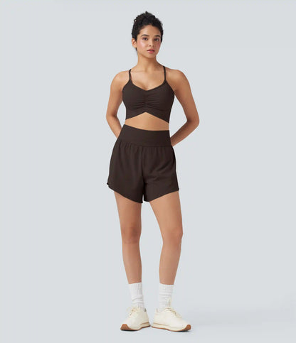 SoftlyZero™ QuickDry High Waisted Tummy Control Reflective Dots Crossover Hem 2-in-1 Running Shorts 5'' with Pockets