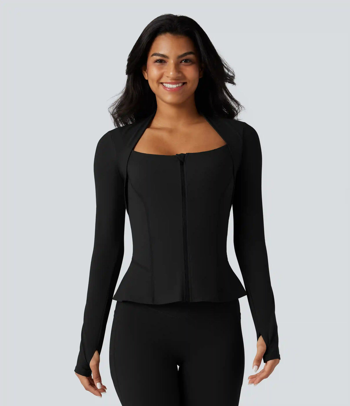 Halara UltraSculpt™ Push-Up Long Sleeve Thumb Hole Zipper Ruffle Hem Yoga Curvy Jacket