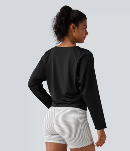 Sweetheart Neck Long Sleeve Ruched Yoga Sports Top