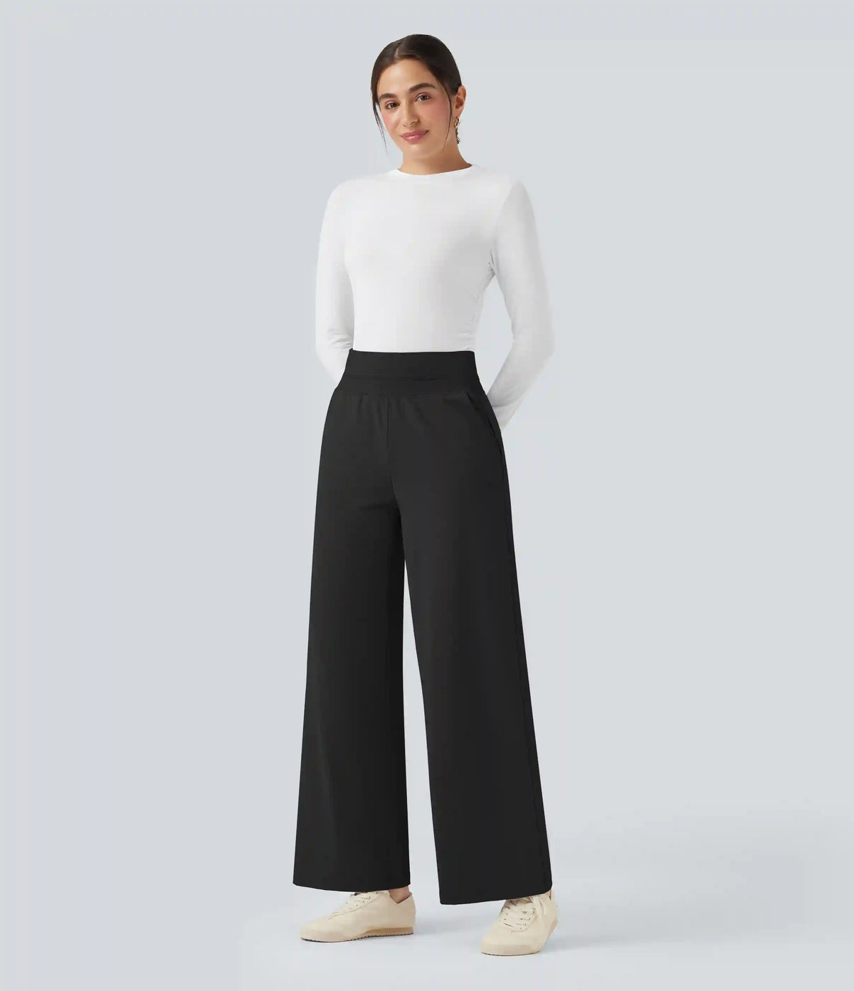 High Waisted Straight Leg Fleece Casual Pants with Pockets