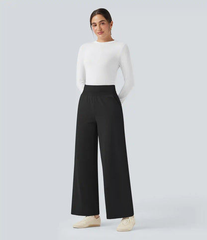High Waisted Straight Leg Fleece Casual Pants with Pockets