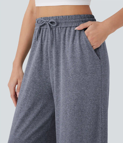 High Waisted Drawstring Pocket Wide Leg Baggy Casual Pants