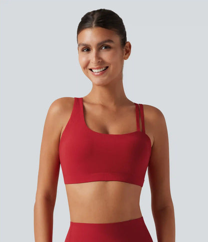 Halara UltraSculpt™ Ribbed Low Support Asymmetric Cut Out Built-in Bra Running Sports Bra