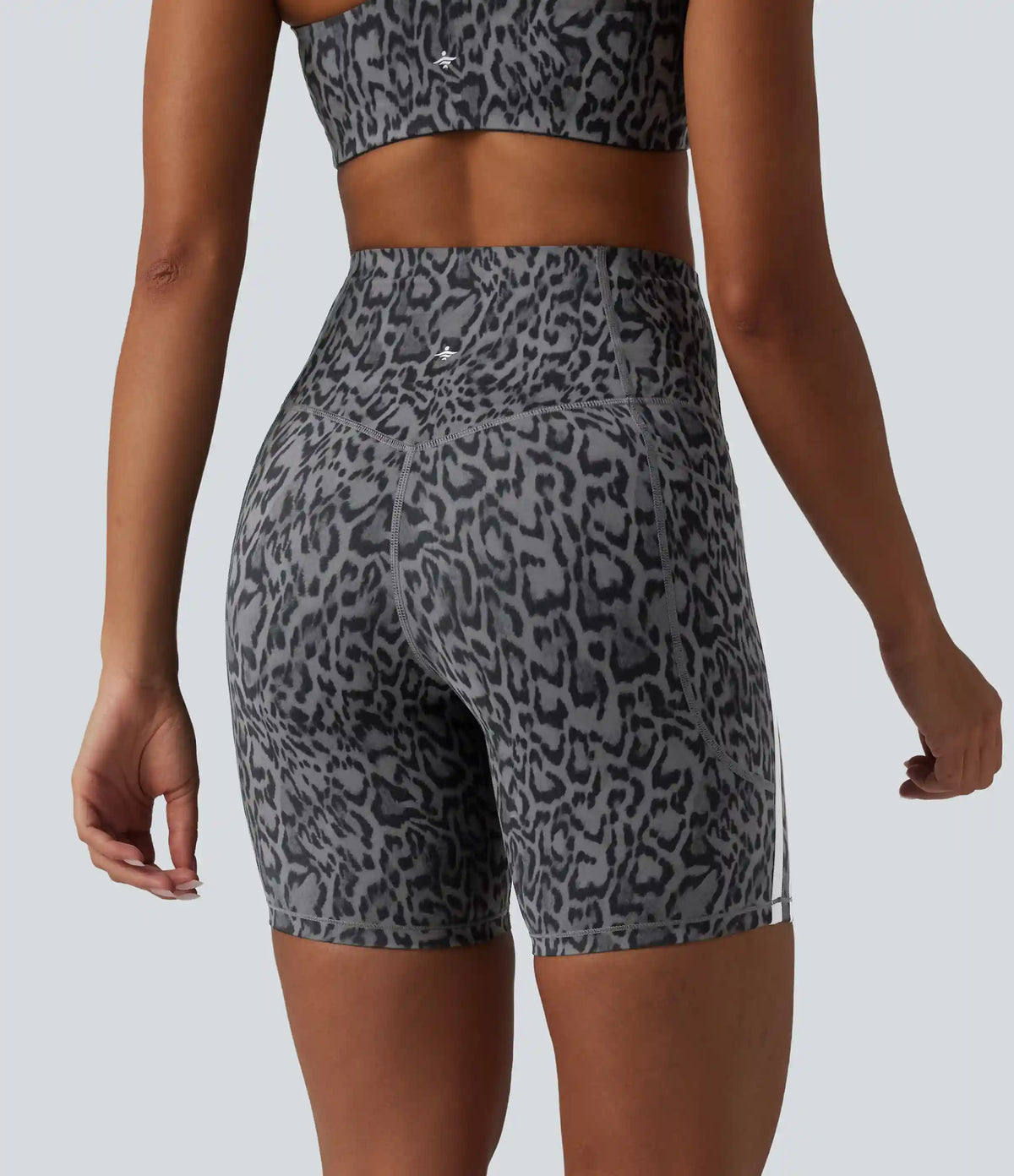 Halara UltraSculpt™ Leopard Print High Waisted Tummy Control Color Block Stripes Training Biker Shorts 7'' with Pockets