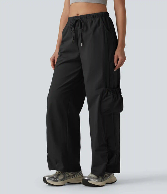 Mid Rise Drawstring Baggy Workout Cargo Pants with Pockets