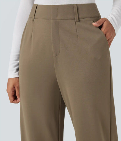 High Waisted Straight Leg Work Pants with Pockets