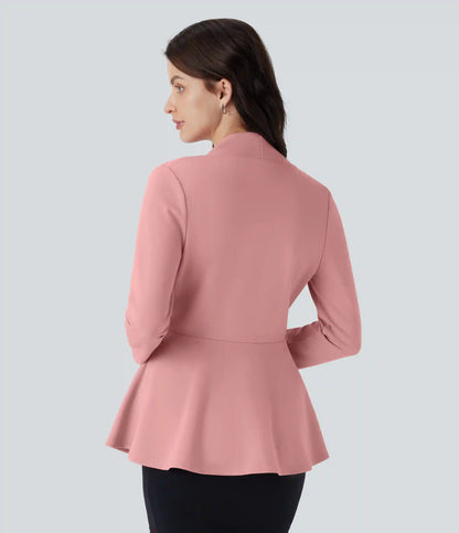 V Neck Single Front Work Peplum Jacket