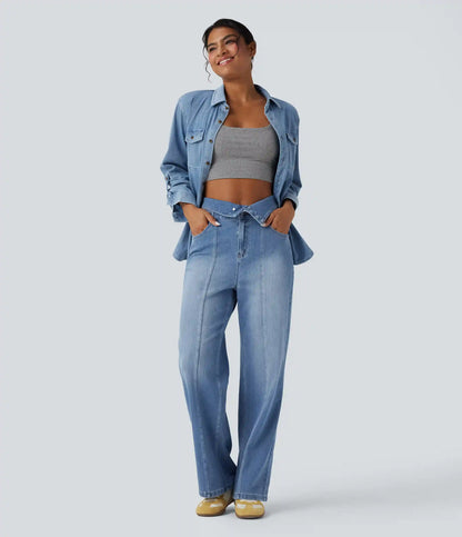 Halara Flex™ Foldover High Waisted Straight Leg Casual Jeans with Pockets