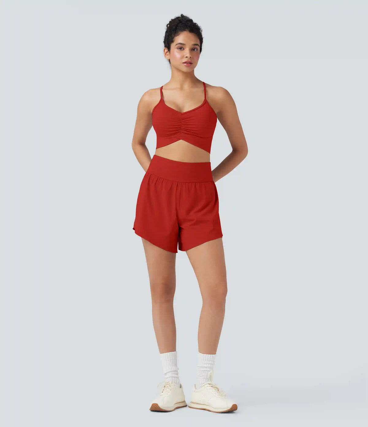 SoftlyZero™ QuickDry High Waisted Tummy Control Reflective Dots Crossover Hem 2-in-1 Running Shorts 5'' with Pockets