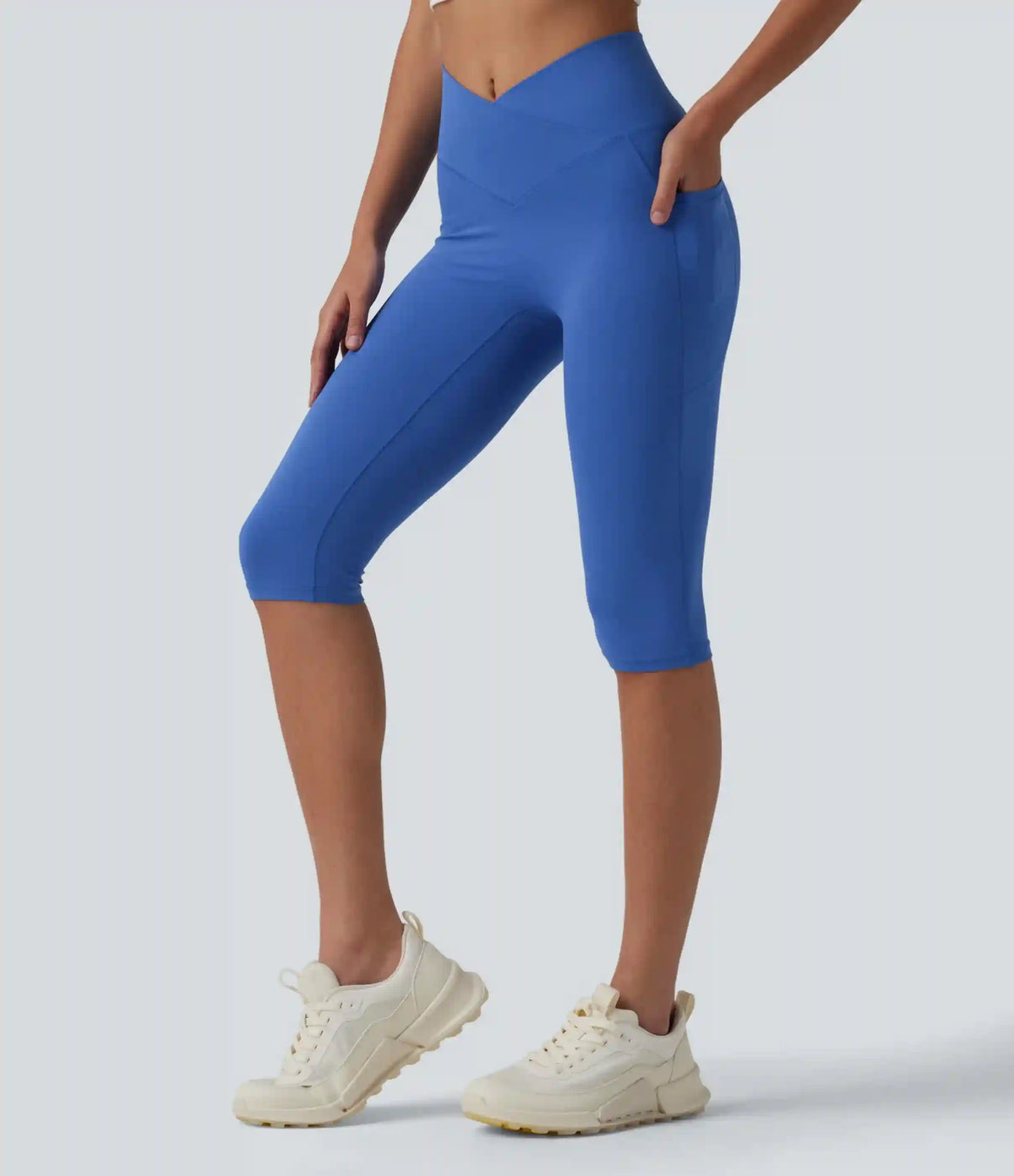 SoftlyZero™ High Waisted Crossover Pedal Pusher Yoga Leggings with Pockets