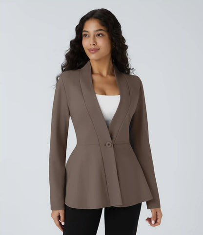 V Neck Single Front Work Peplum Jacket
