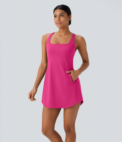 SoftlyZero™ Plush Cut Out Pocket 2-Piece Mini Yoga Active Dress