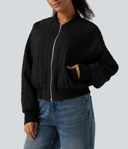 Stand Collar Long Sleeve Casual Bomber Jacket with Pockets