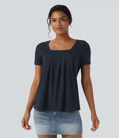 Square Neck Short Sleeve Casual Blouse