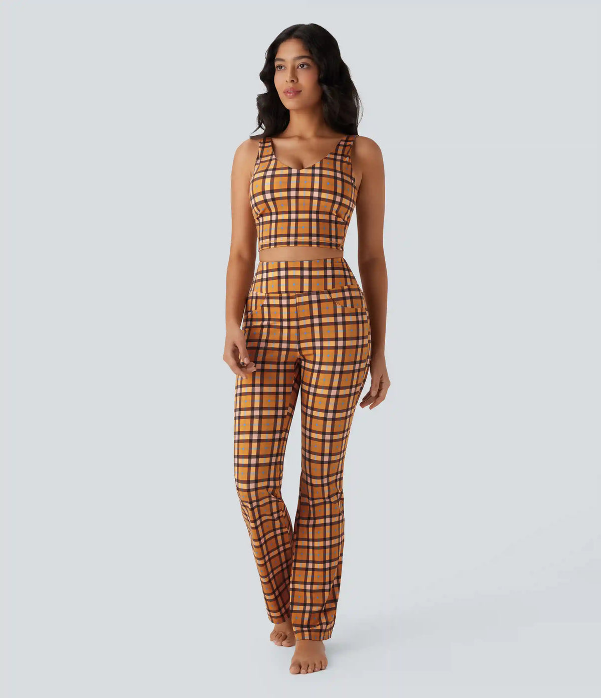 V Neck Plaid InstantCool Cropped Yoga Tank Top