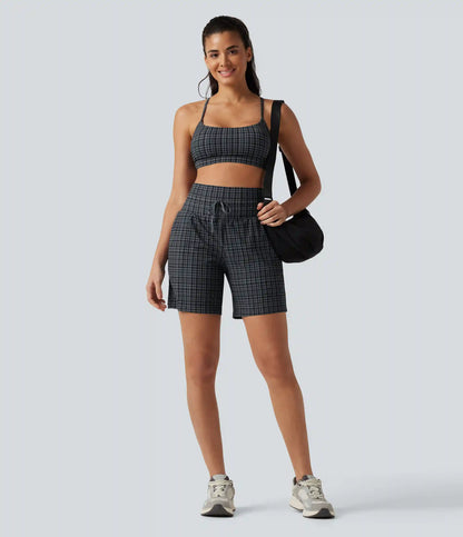 Halara UltraSculpt™ Plaid Ultra High-Waist Drawstring 2-in-1 Yoga Shorts 7" with Pockets