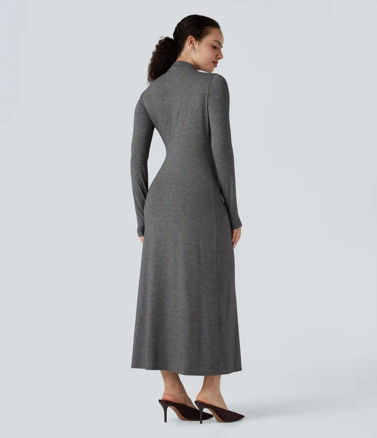 Mock Neck Long Sleeve Midi Casual Dress
