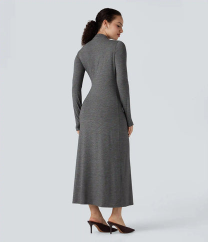 Mock Neck Long Sleeve Midi Casual Dress