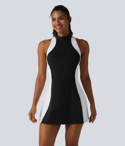 Halara UltraSculpt™ Mock Neck Built-in Bra Racerback Color Block Mini Golf Active Dress