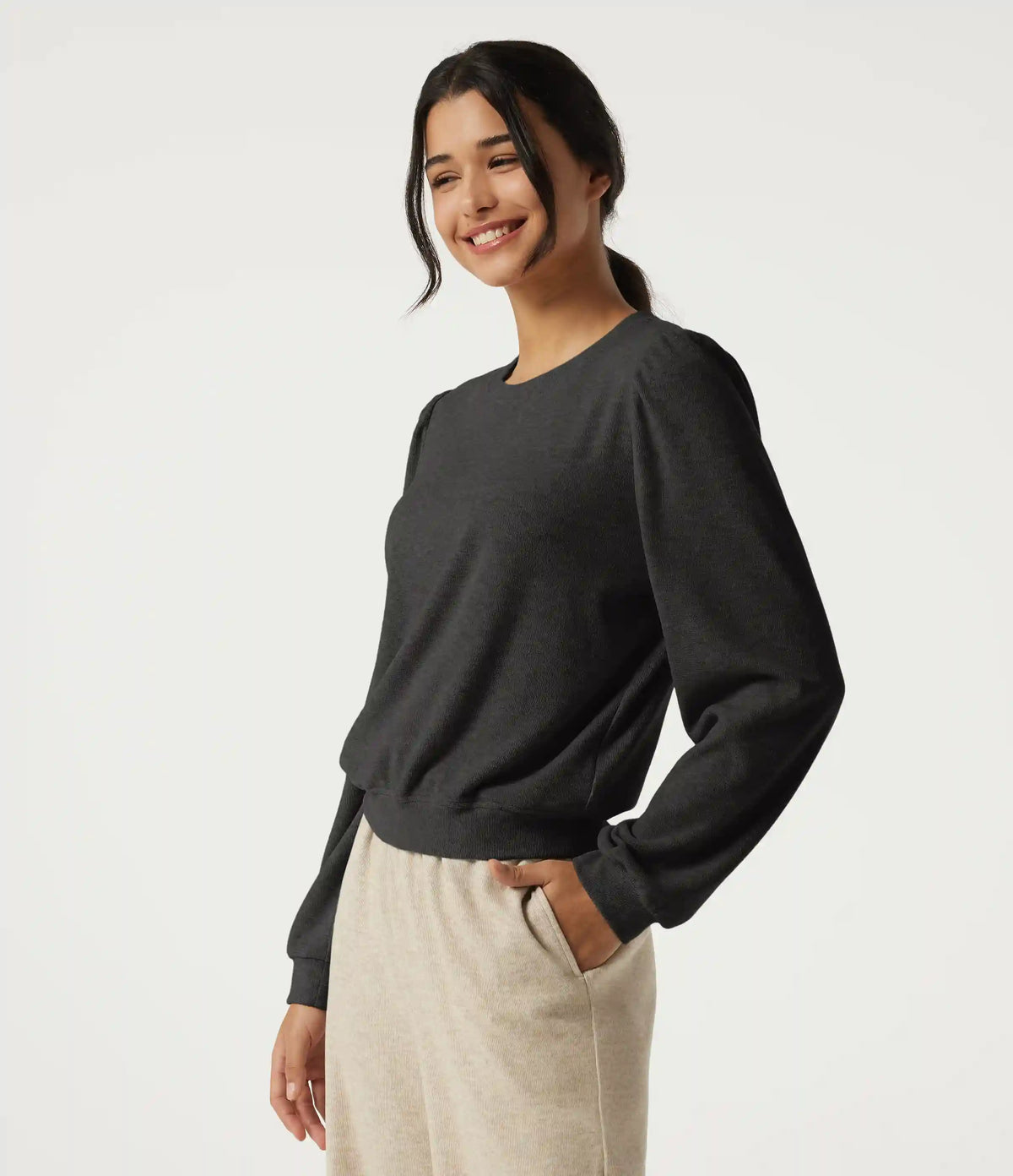 Round Neck Long Sleeve Lounge Top