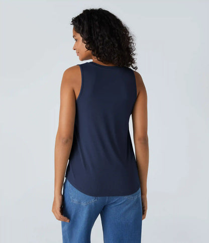 Ribbed Round Neck Basic Casual Tank Top