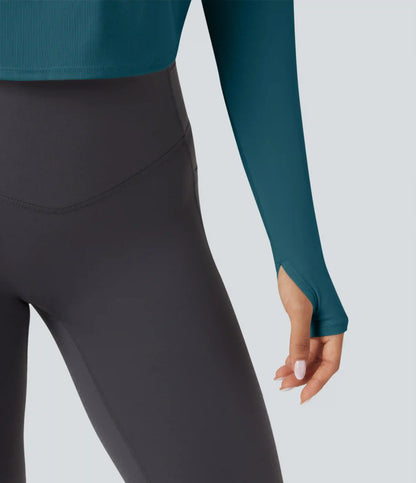 SoftlyZero™ QuickDry Backless Twist-back Long Sleeve Thumb Holes 2-in-1 Yoga Sports Top