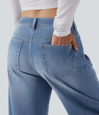 Halara Flex™ Mid Rise Barrel Leg Washed Casual Jeans with Pockets