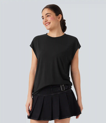 Round Neck Cap Sleeve Casual Top