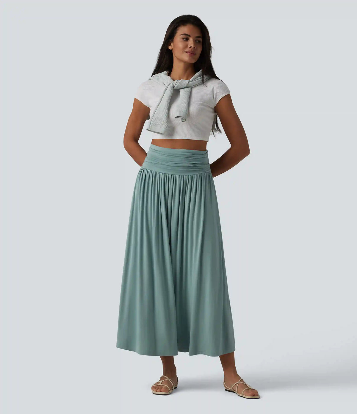 Tube Ruched Flowy Midi Casual Dress