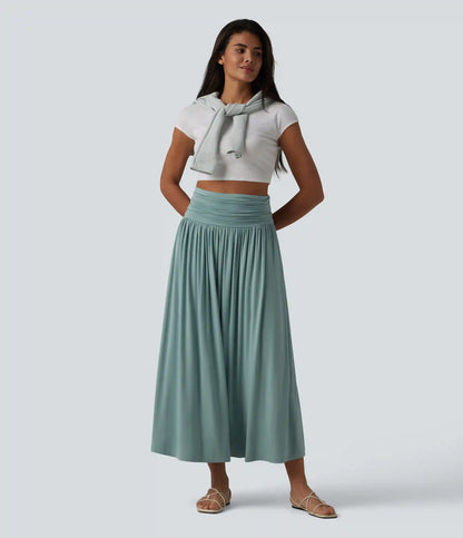Tube Ruched Flowy Midi Casual Dress