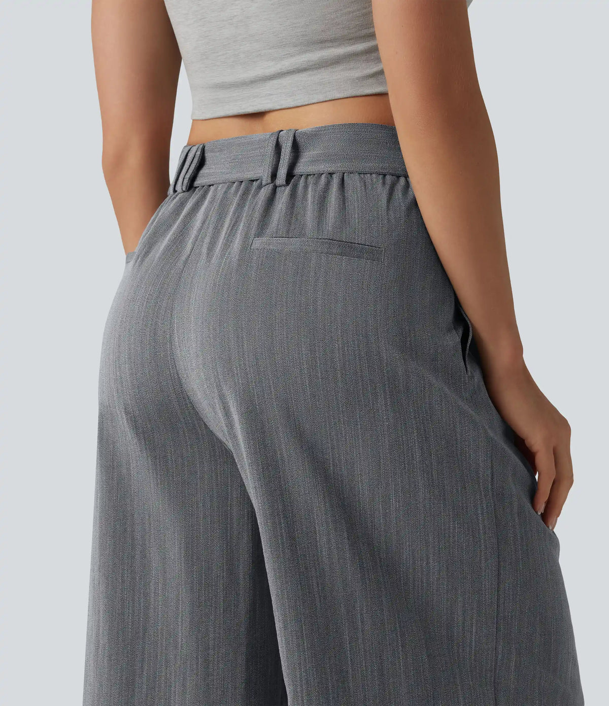 High Waisted Belted Linen-Feel Casual Cropped Baggy Pants with Pockets