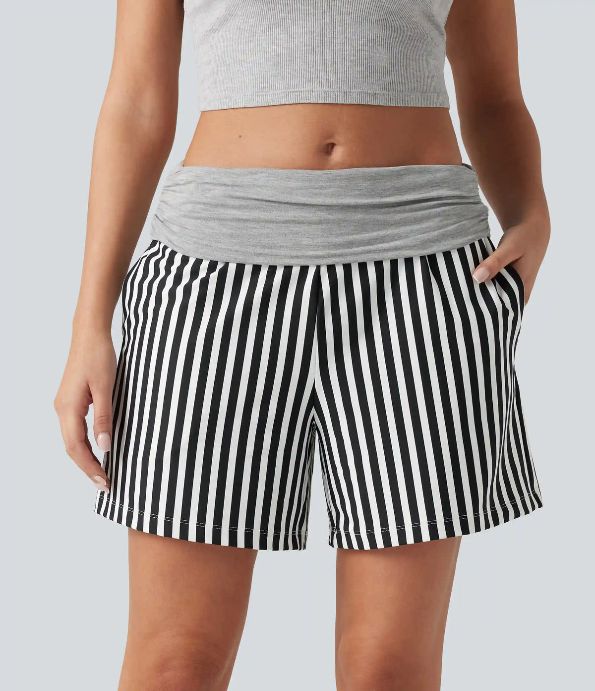 Low Rise Ruched Stripes Resort Baggy Shorts with Pockets
