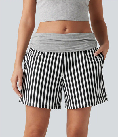 Low Rise Ruched Stripes Resort Baggy Shorts with Pockets