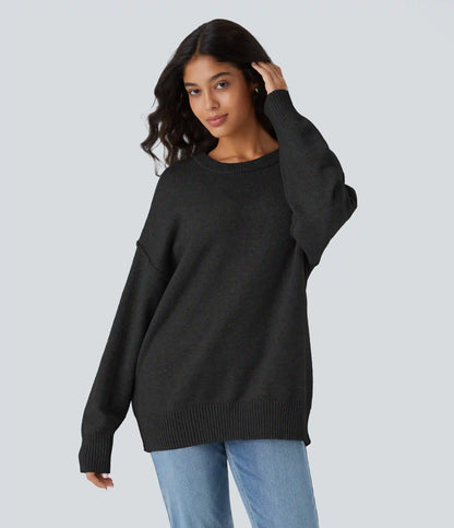 Round Neck Dropped Shoulder Long Sleeve Casual Sweater