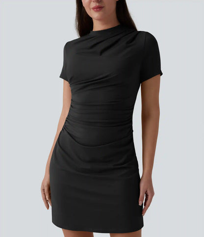 Round Neck Short Sleeve A-Line Casual Mini Dress