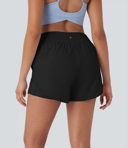 Mid Rise Contrast Mesh 2-in-1 Yoga Shorts with Pockets