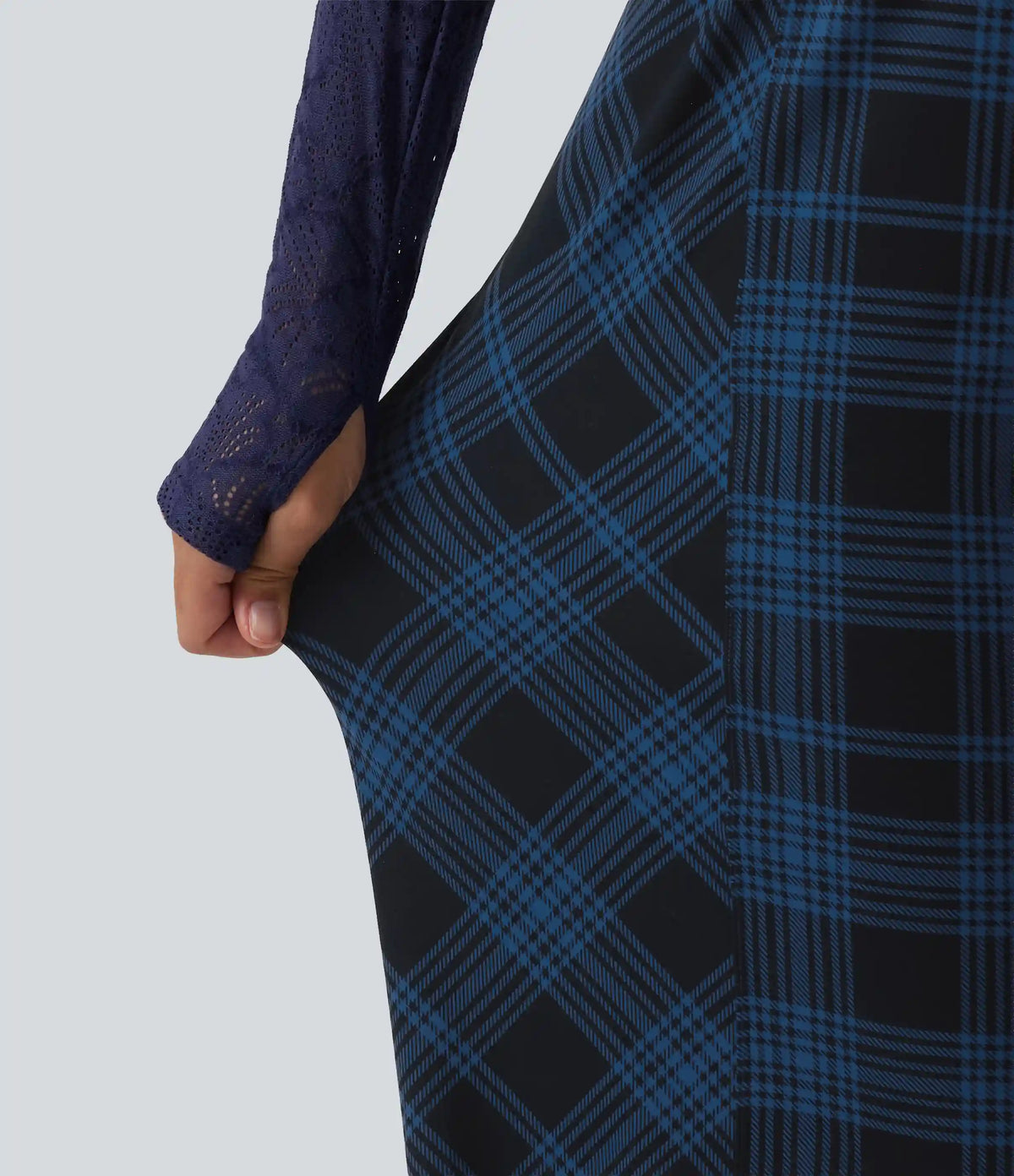 Halara UltraSculpt™ High Waisted Plaid Contrast Lace Baggy Casual Pants with Pockets