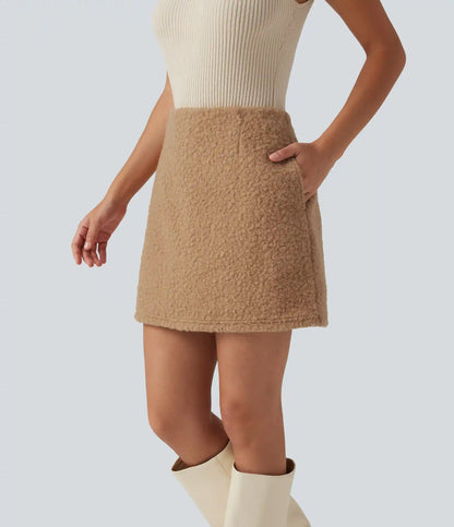 High Waisted A-Line 2-in-1 Teddy Mini Casual Skirt with Pockets