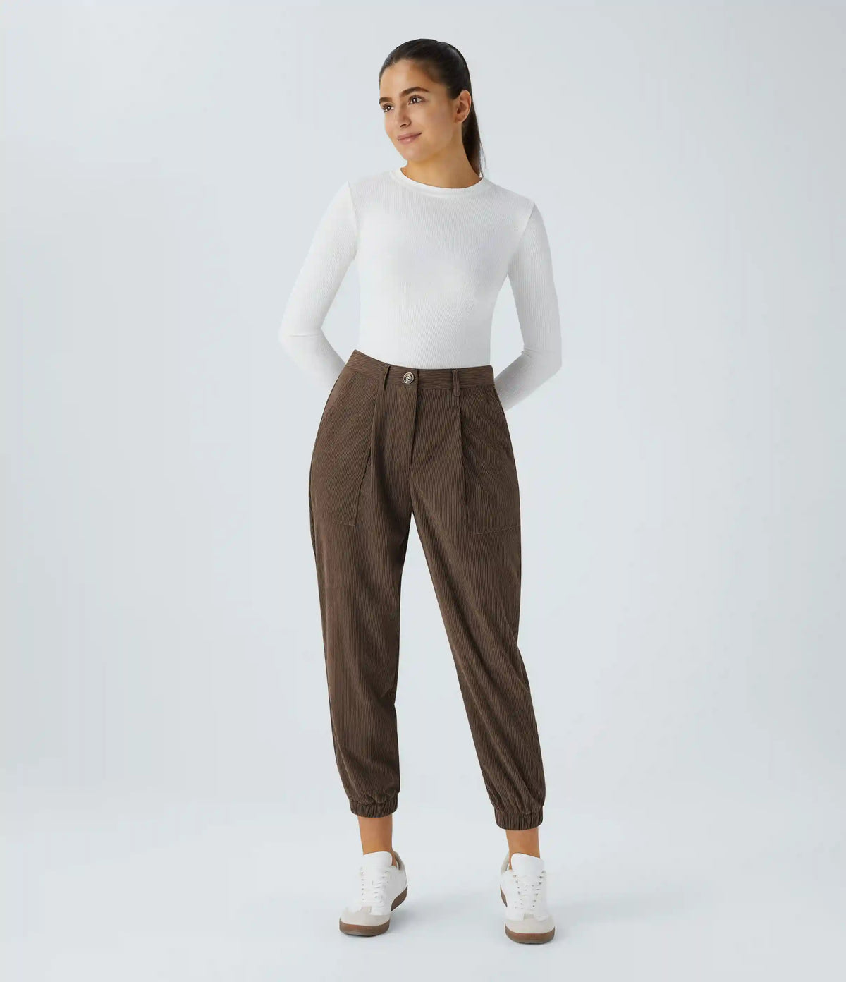 Mid Rise Zipper Pockets Corduroy Casual Joggers