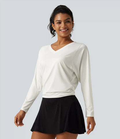 Sweetheart Neck Long Sleeve Ruched Yoga Sports Top