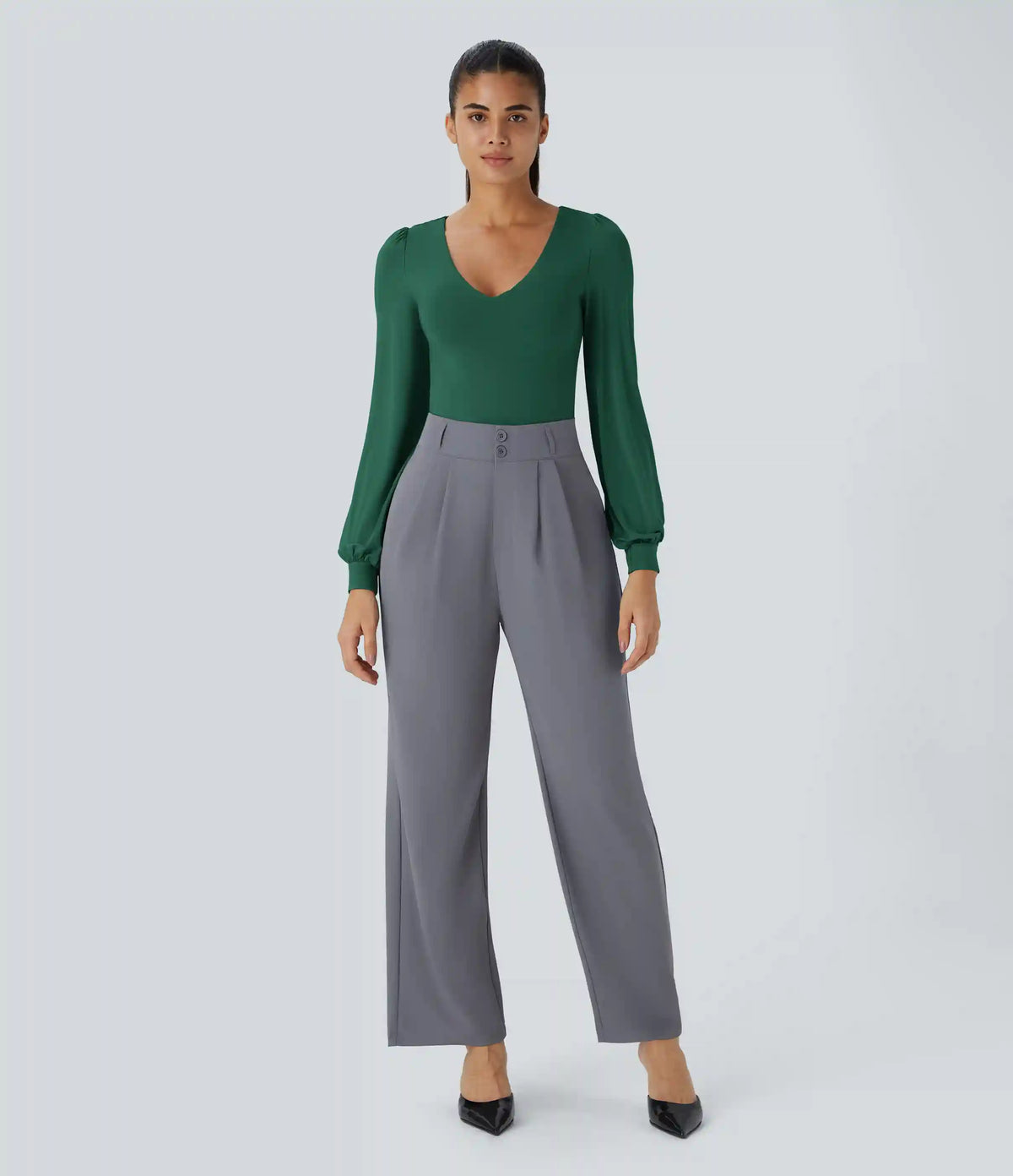 V Neck Long Sleeve Work Bodysuit