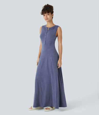 Round Neck Sleeveless Flare Maxi Casual Dress