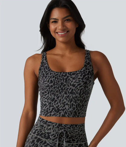 Halara UltraSculpt™ Leopard Print U Neck Built-in Bra Cut Out Cropped Yoga Tank Top