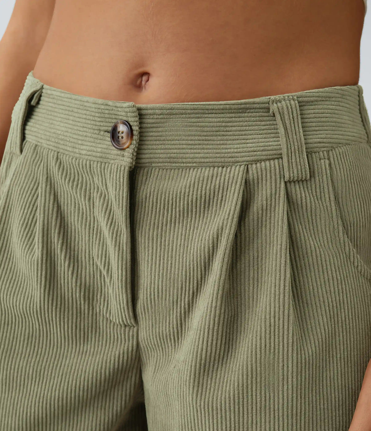 Mid Rise Zipper Pocket Corduroy Casual Pants