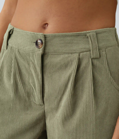Mid Rise Zipper Pocket Corduroy Casual Pants