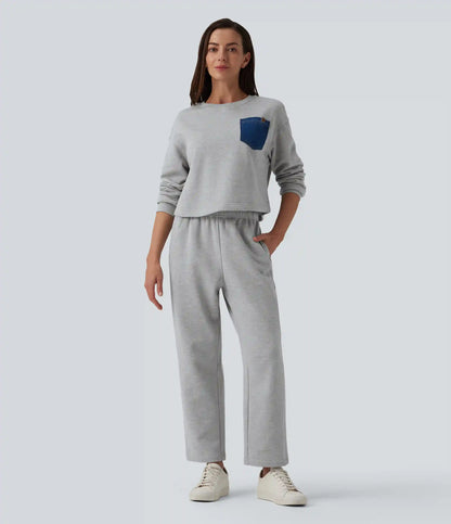 Mid Rise Inner Drawstring Tapered Casual Cotton Sweatpants with Pockets