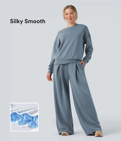 SpacerTek™ Mid Rise Drawstring Crossover Casual Baggy Pants with Pockets