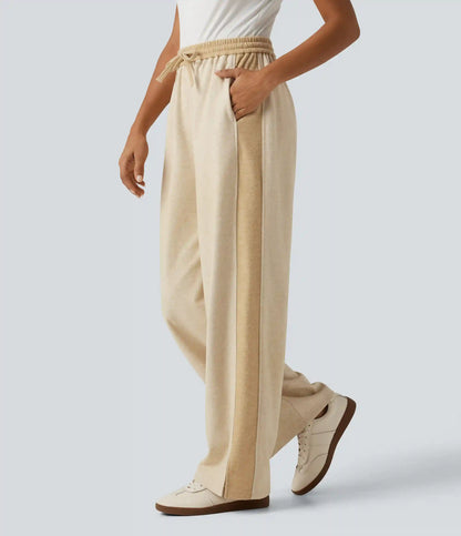 High Waisted Drawstring Straight Leg Casual Pants with Pockets