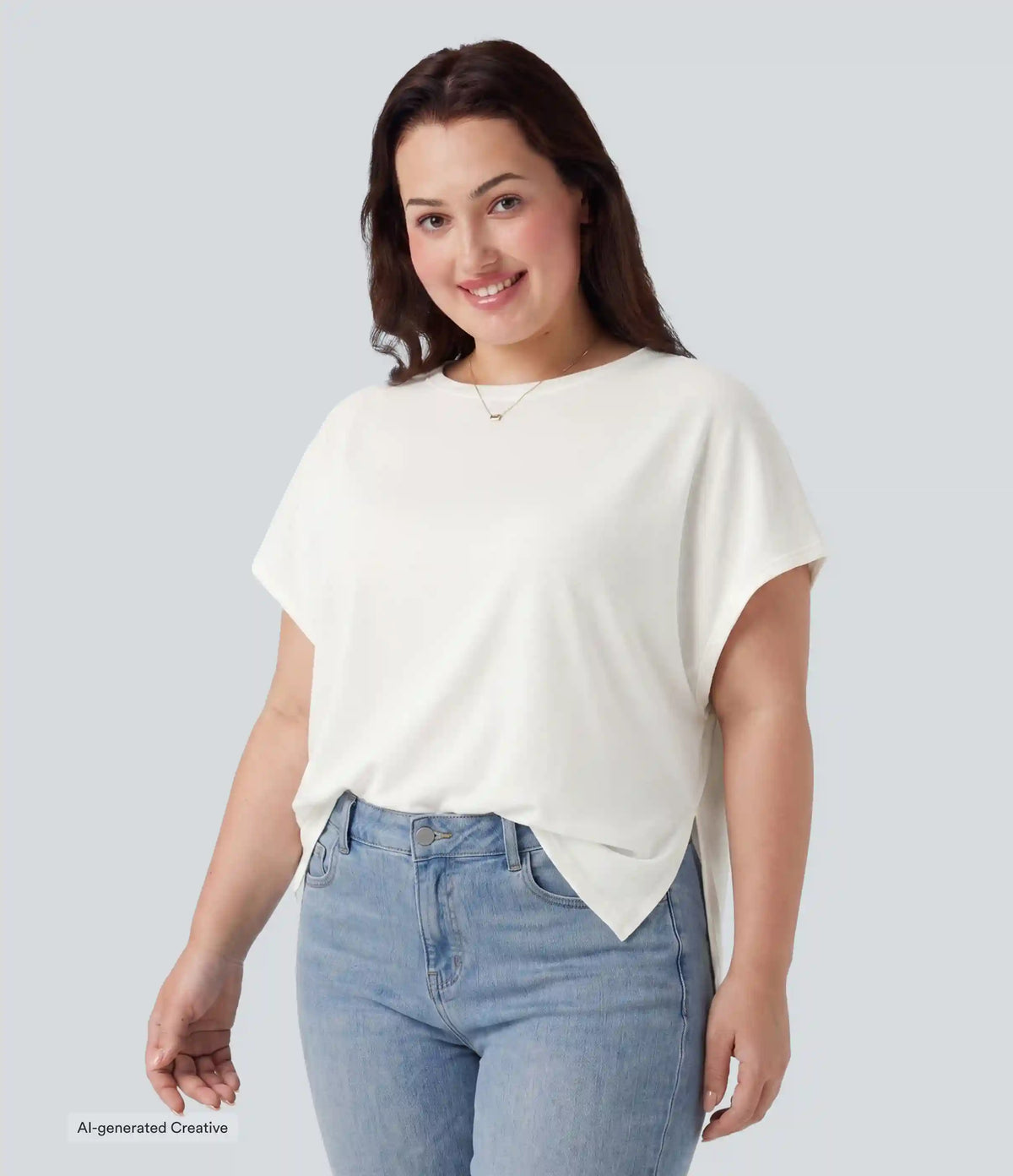Plus Size Round Neck Batwing Sleeve Relaxed Casual T-Shirt