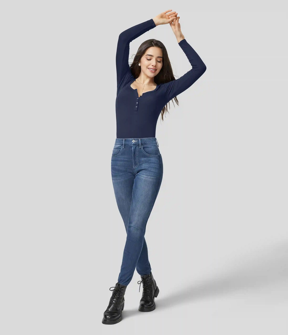 Ribbed Henley Neck Long Sleeve Slim Casual T-Shirt